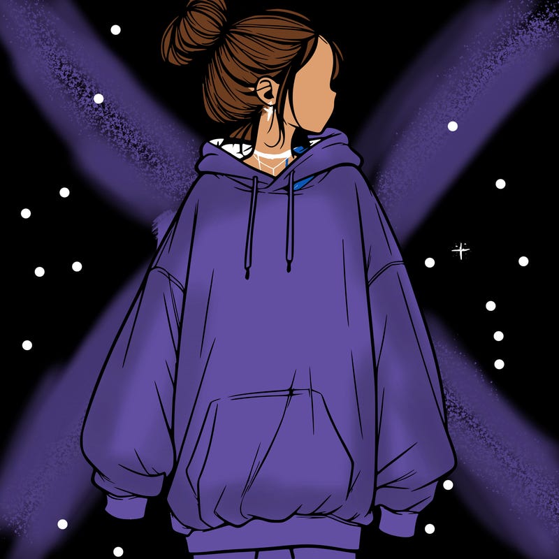 realistic girl with a oversized sweatshirt on and a bun