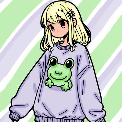 girl wearing frogging sweatshirt