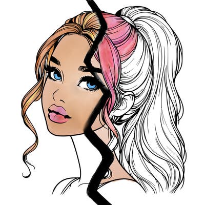 realistic girl with a ponytail on her hair and lips