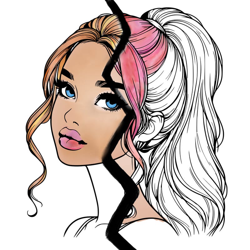 realistic girl with a ponytail on her hair and lips