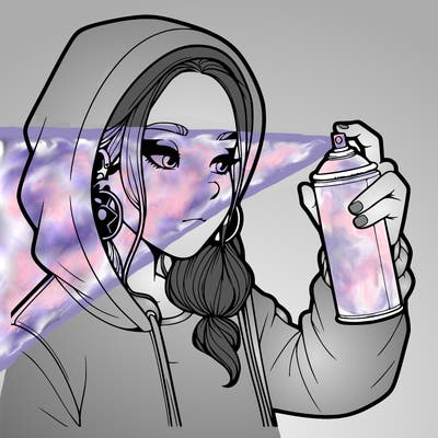 a realistic girl, spray painting