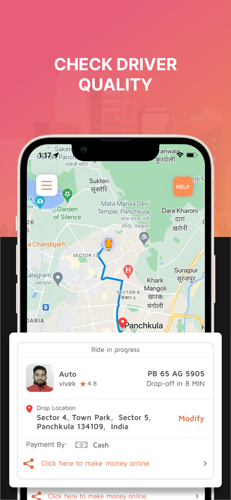 Jugnoo - Jugnoo mobile app displaying a ride in progress with live map and driver details