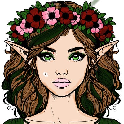 realistic female elf with flower crown