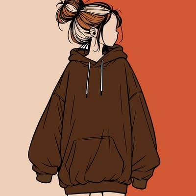 realistic girl with a oversized sweatshirt on and a bun