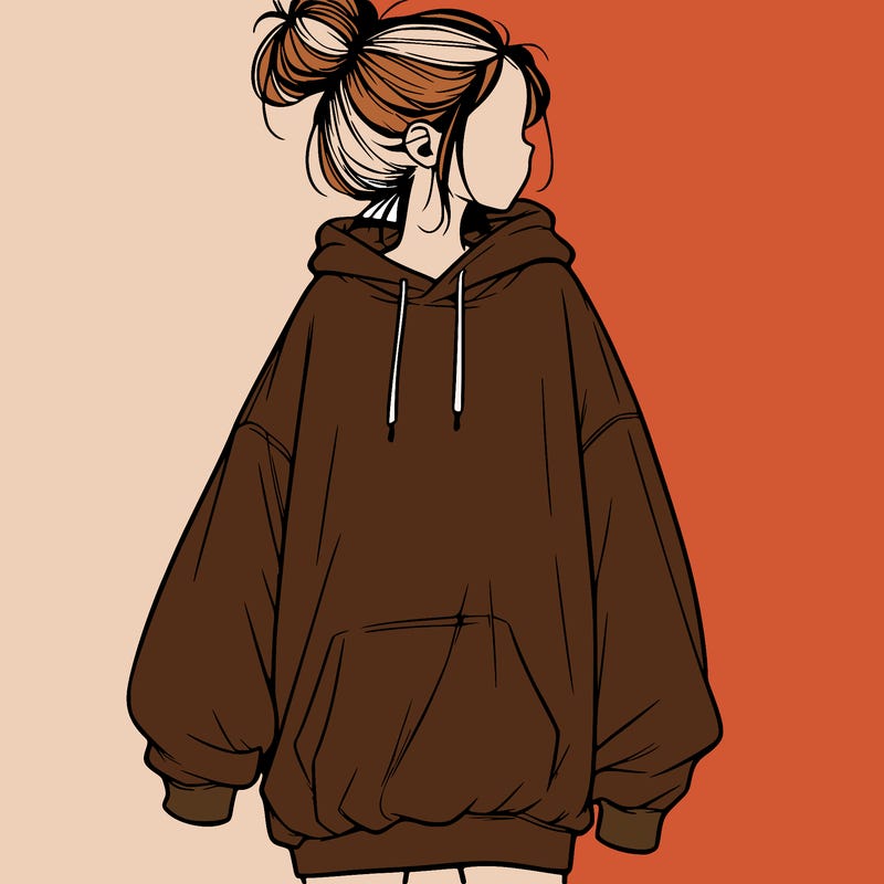 realistic girl with a oversized sweatshirt on and a bun