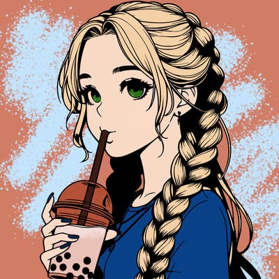 realistic girl with braided hair drinking boba