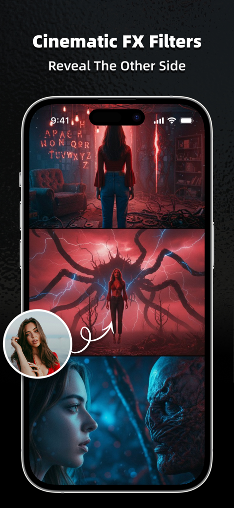 AI Marvels - AI Photo Editor - Filtros FX cinematográficos no AI Marvels mostrando efeitos fotográficos sobrenaturais e de fantasia