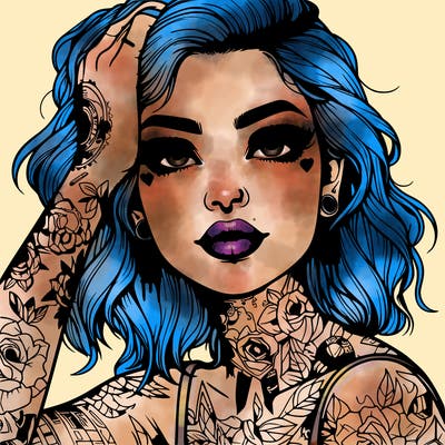 realistic girl with tattoos all over