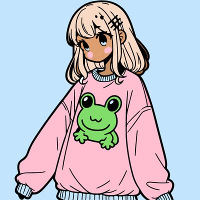 girl wearing frogging sweatshirt