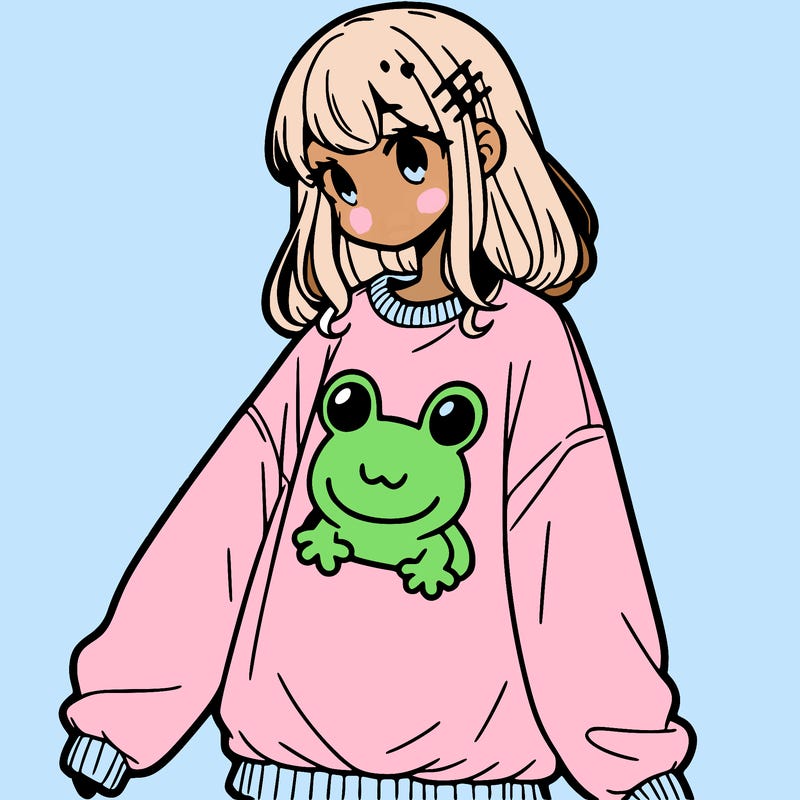 girl wearing frogging sweatshirt