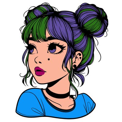 realistic girl with spacebuns