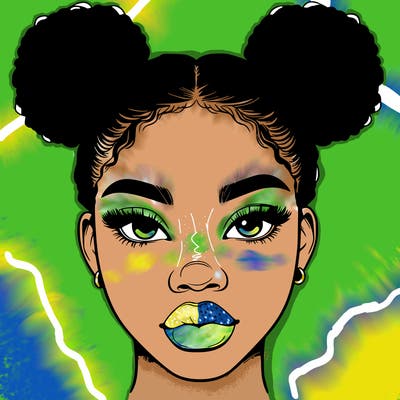 realistic black woman with two buns