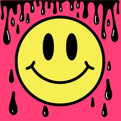 smiley face with drippy black and white background