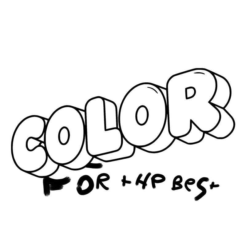 a sign that says color in bubble writing