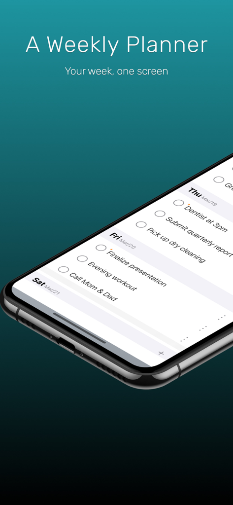 This Week - Weekly To-Do List - Minimalistische Wochenplaner-Oberfläche mit einer klaren Liste täglicher Aufgaben