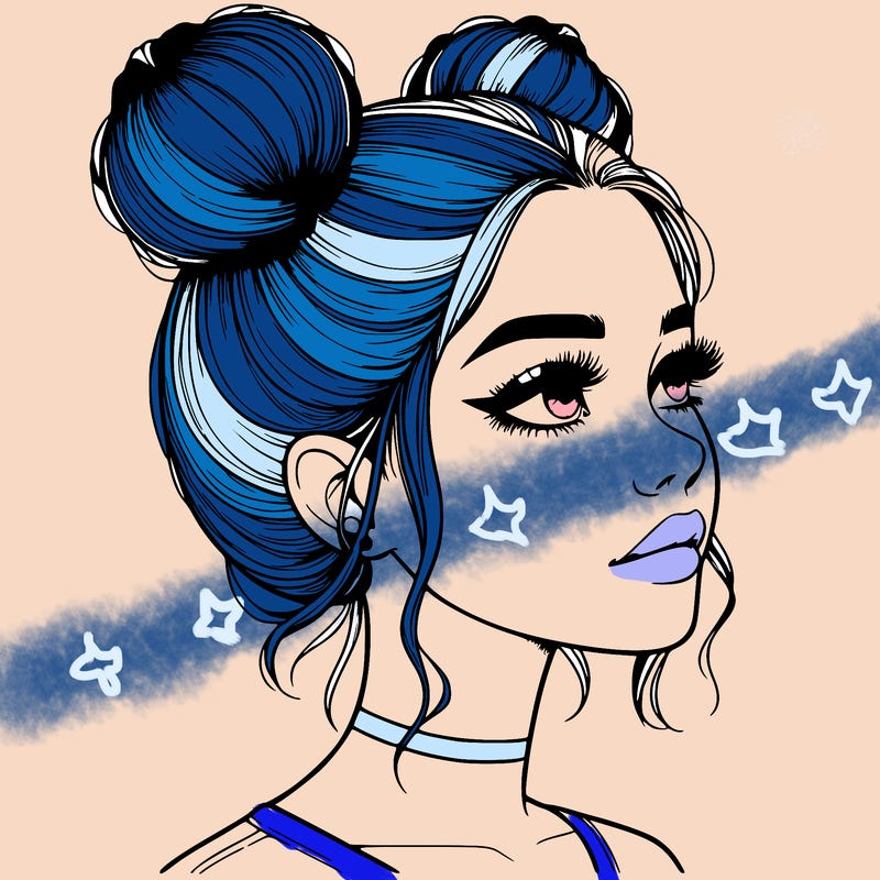 realistic girl with buns on the top of her head