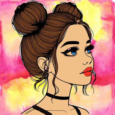 realistic girl with buns on the top of her head