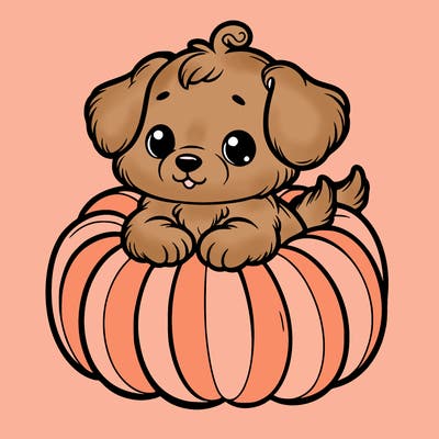 cute little puppy in a pumpkin