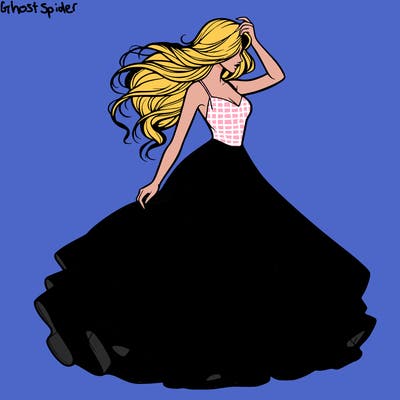 realistic woman with dress flowing in the wind