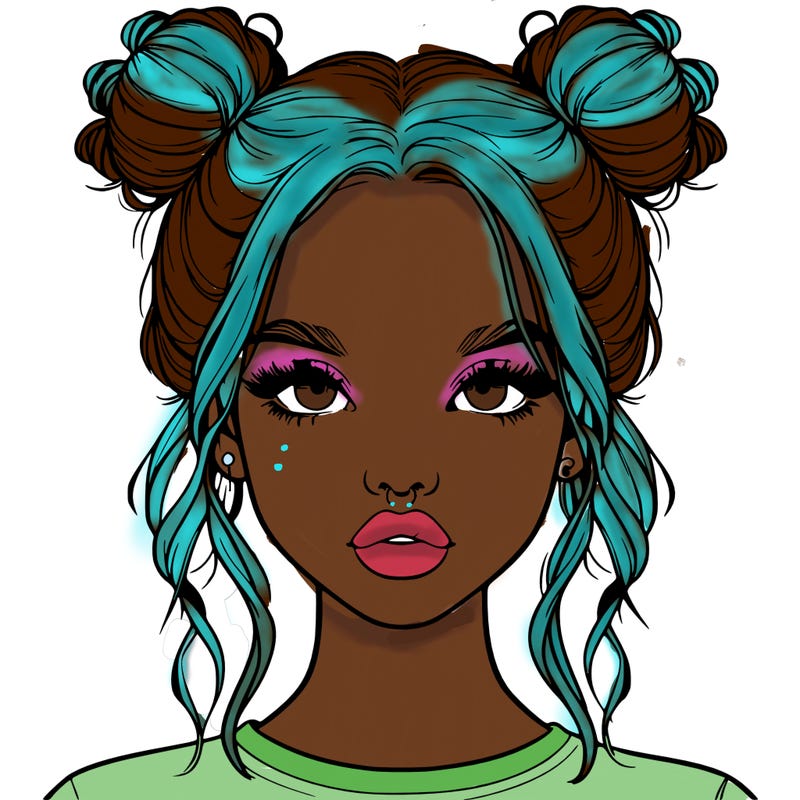 realistic girl with two buns in hair and lips