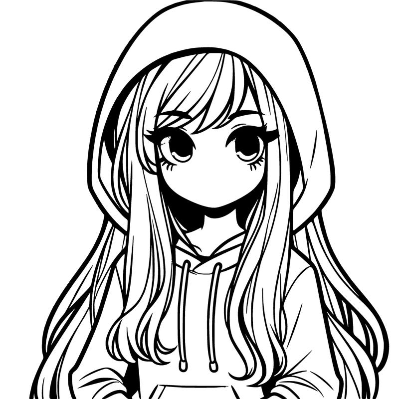 girl with long hair and wearing a hoodie