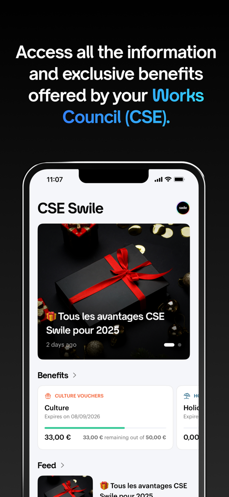 Swile mobile app showing employee benefits and culture vouchers