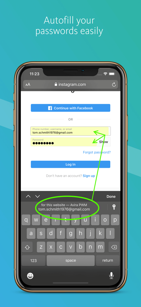 Avira Password Manager füllt Anmeldedaten auf einem iPhone automatisch aus