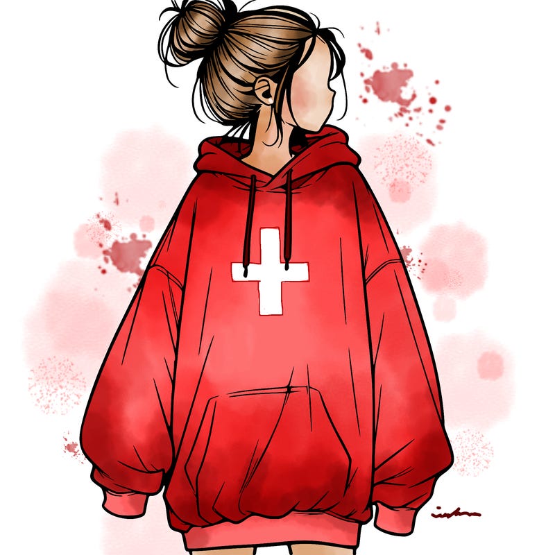 realistic girl with a oversized sweatshirt on and a bun