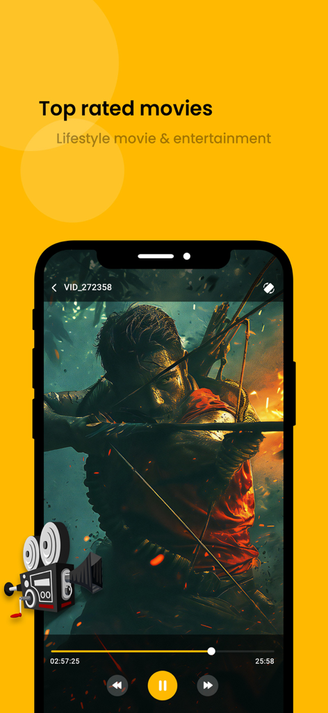 iPhone screen displaying the video player interface with a movie trailer in the OTT Watch List app
