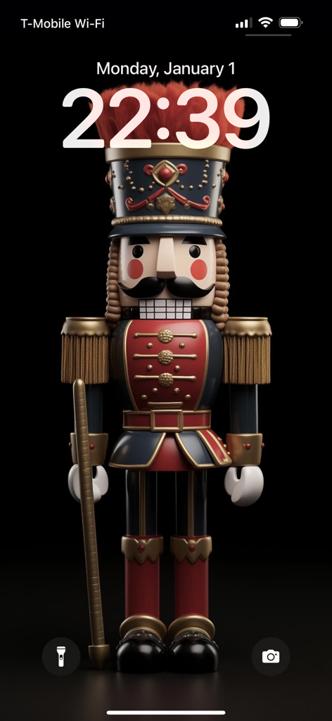 Nutcracker toy soldier wallpaper on an iPhone lock screen with 3D depth effect