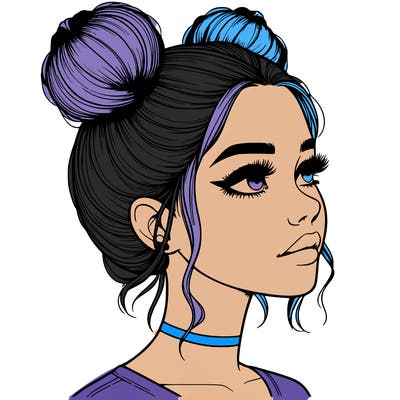 realistic girl with buns on the top of her head