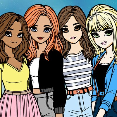 a group of girls realistic