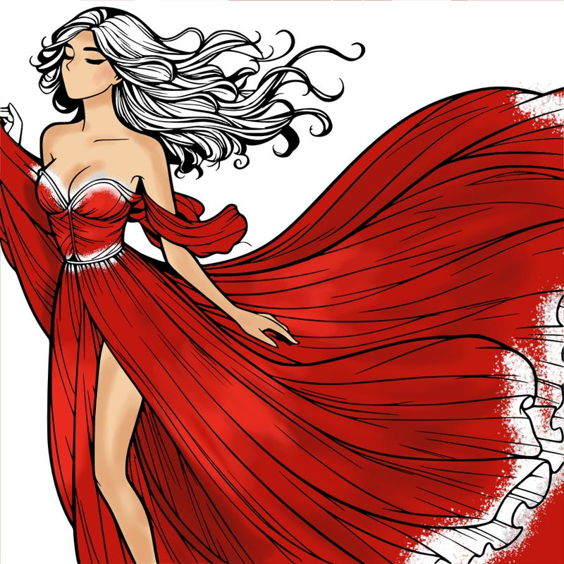realistic woman in dress flowing the the wind