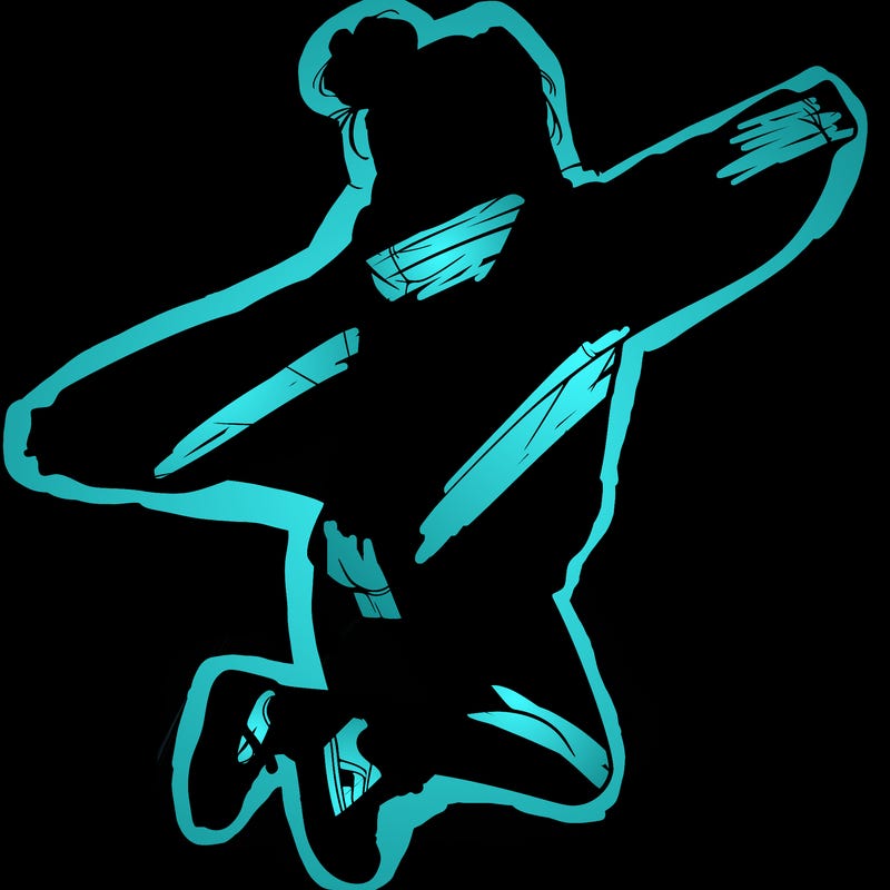 realistic girl jumping with a bun and oversized sweatshirt