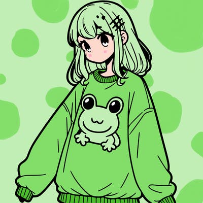 girl wearing frogging sweatshirt