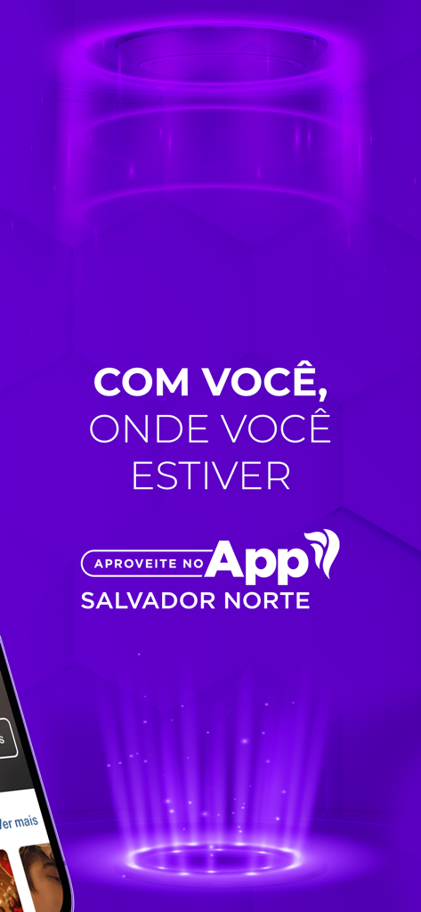 Salvador Norte - Salvador Norte Shopping mobile app promotional screen with purple background and Portuguese text