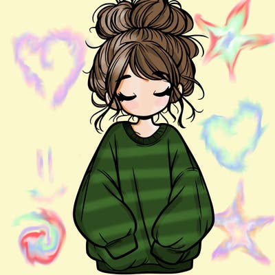 girl with baggy sweatshirt and messy bun