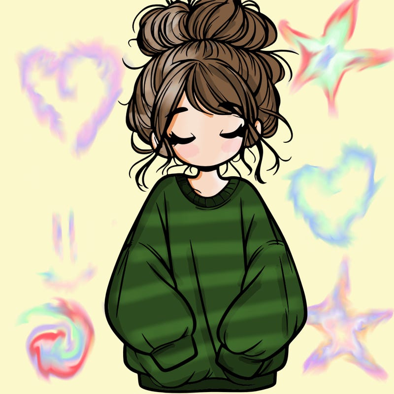 girl with baggy sweatshirt and messy bun