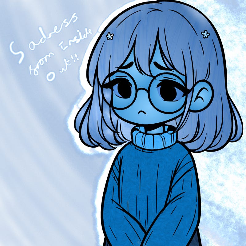 sad girl with glasses in a sweater