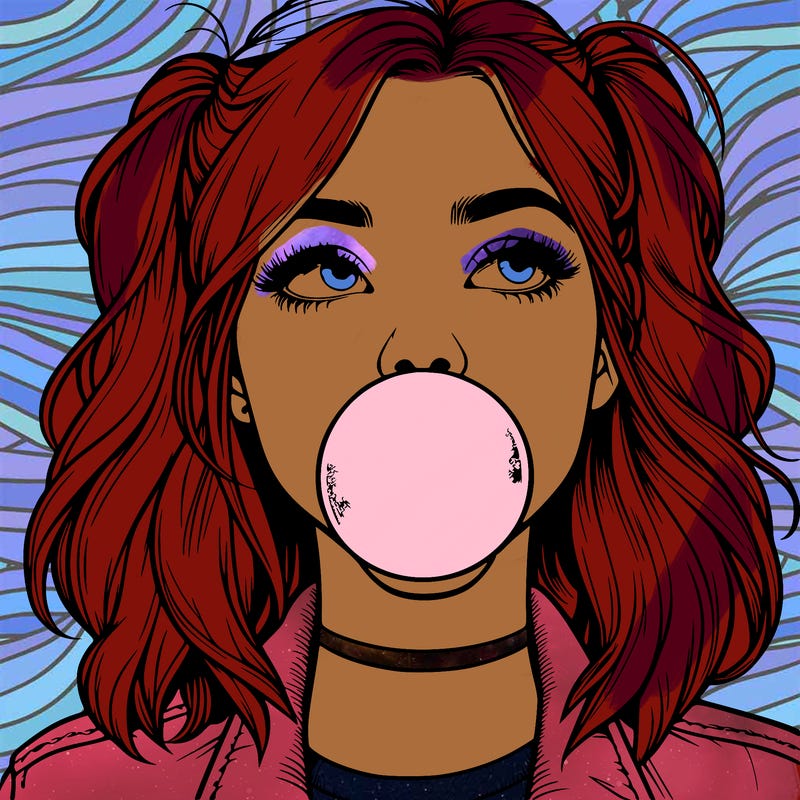 realististic girl blowing bubble -gum