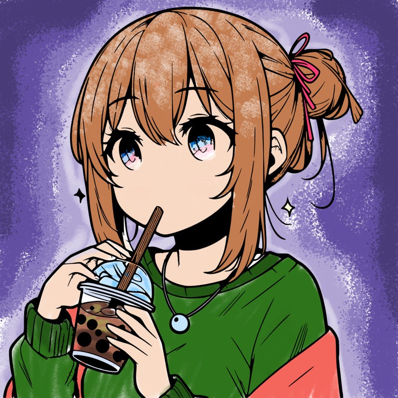 manga character drinking boba