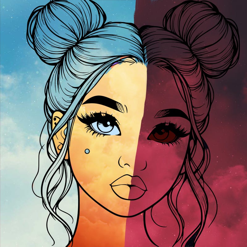 realistic girl with two buns on her hair and lips