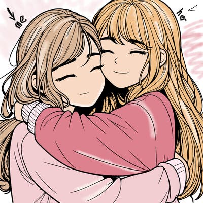 realistic two girls hugging
