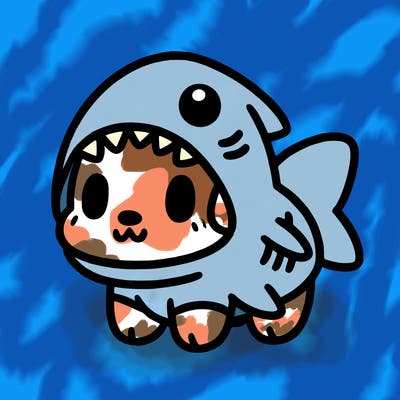 cute dog wearing a shark costume