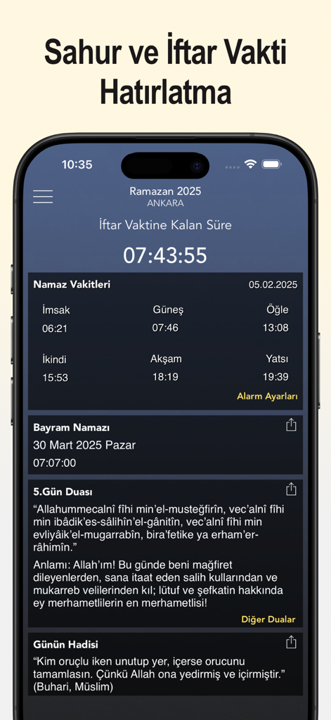 Ramazan 2026 - İmsakiye - Ramazan 2026 Imsakiye app home screen showing prayer times iftar countdown and daily prayer
