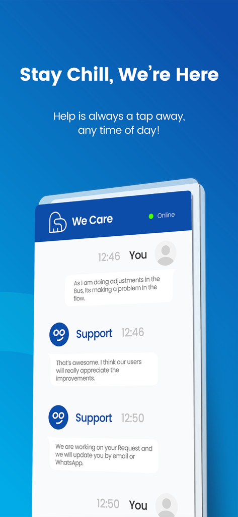 Bookme – Travel & Experiences - Bookme app live support chat interface showing 24/7 customer care