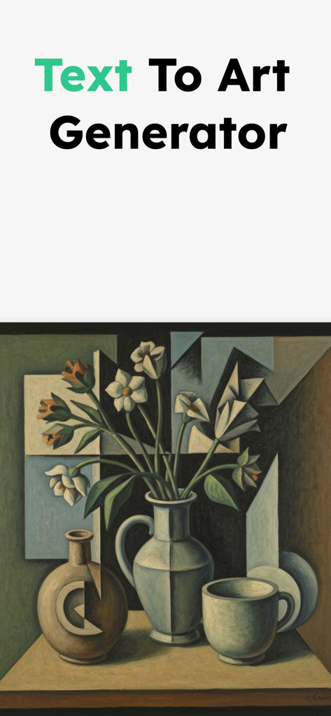 AI Art Generator: Create Art - AI Art Generator app displaying a cubist still life painting of flowers