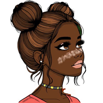 realistic girl with buns on the top of her head