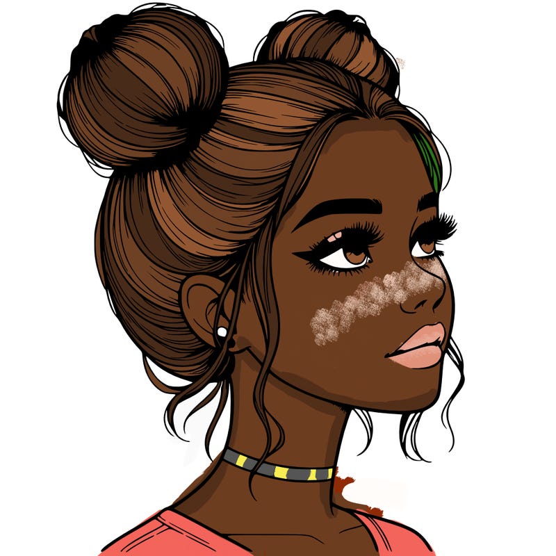 realistic girl with buns on the top of her head