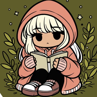 girl in oversized hoodie reading a book